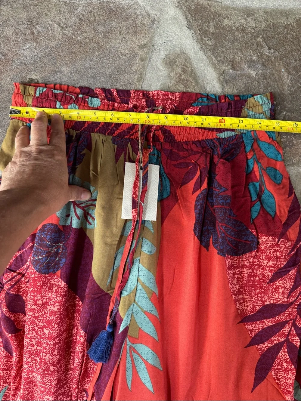 Easel Boho Tropical Red Teal Floral Wide-Leg Flowy Pull On Pants